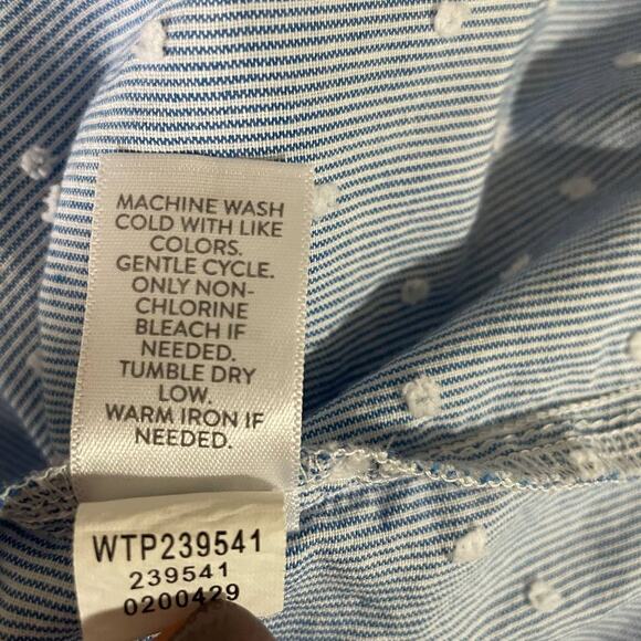 J Jill Top Women Blue Collar Embroidered Dots‎ Pinstripe Button Up Pocket Cotton - Picture 11 of 12